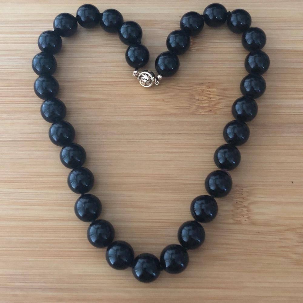 $182   Estate 14K Clasp and Black Amber Marked 14K 585 CH